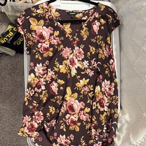 Express Floral Women's Blouse - Pink and Yellow on Brown